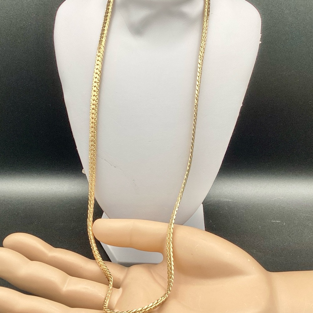 New Real 24 KT Gold bonded herringbone necklace 22” long with diamond cut border